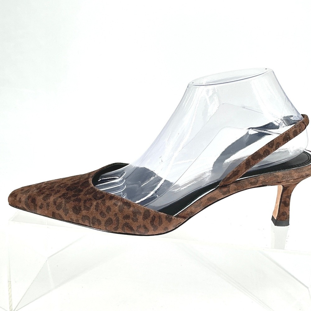 PAIGE Size 9.5 Leopard Print Suede Slingback Kitten Heels Pointed Toe Brown Aven - Picture 9 of 11